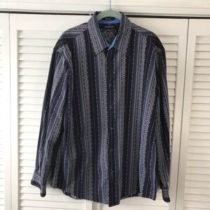 2/$50 BRANDINI Black White Cotton Printed Button Down Shirt Size Large